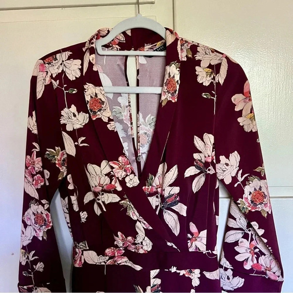 Zara Burgundy Floral Print Jumpsuit Size Small - Picture 3 of 13